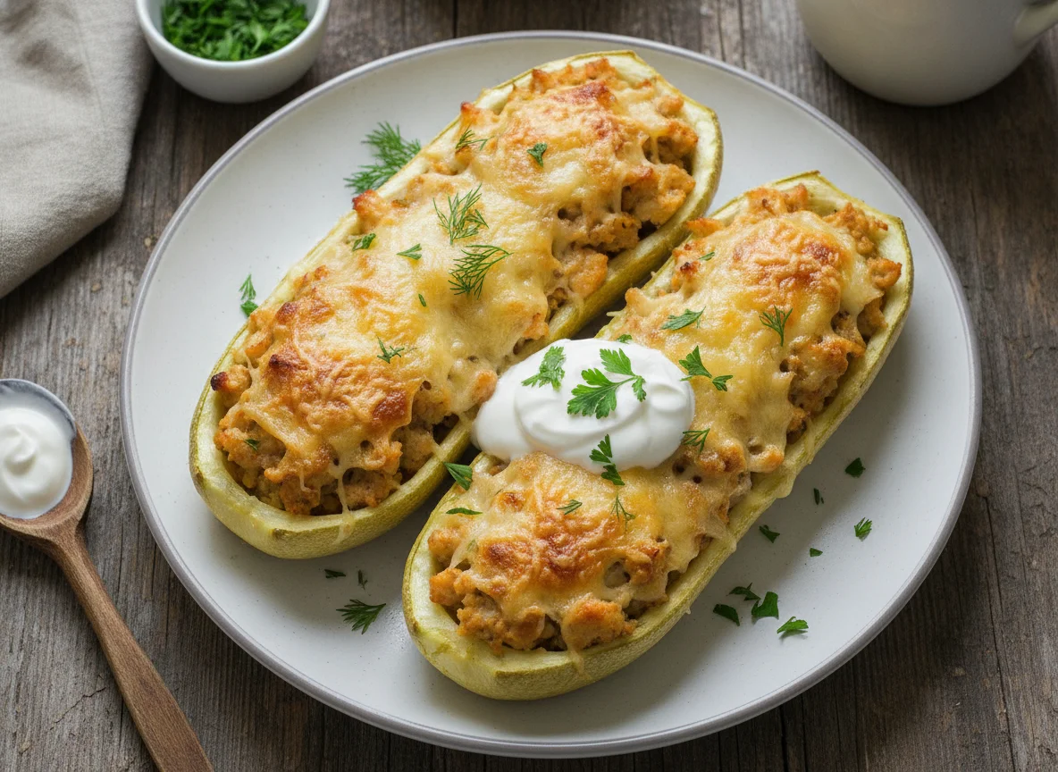 Фаршированный кабачок с курицей и сыром photo