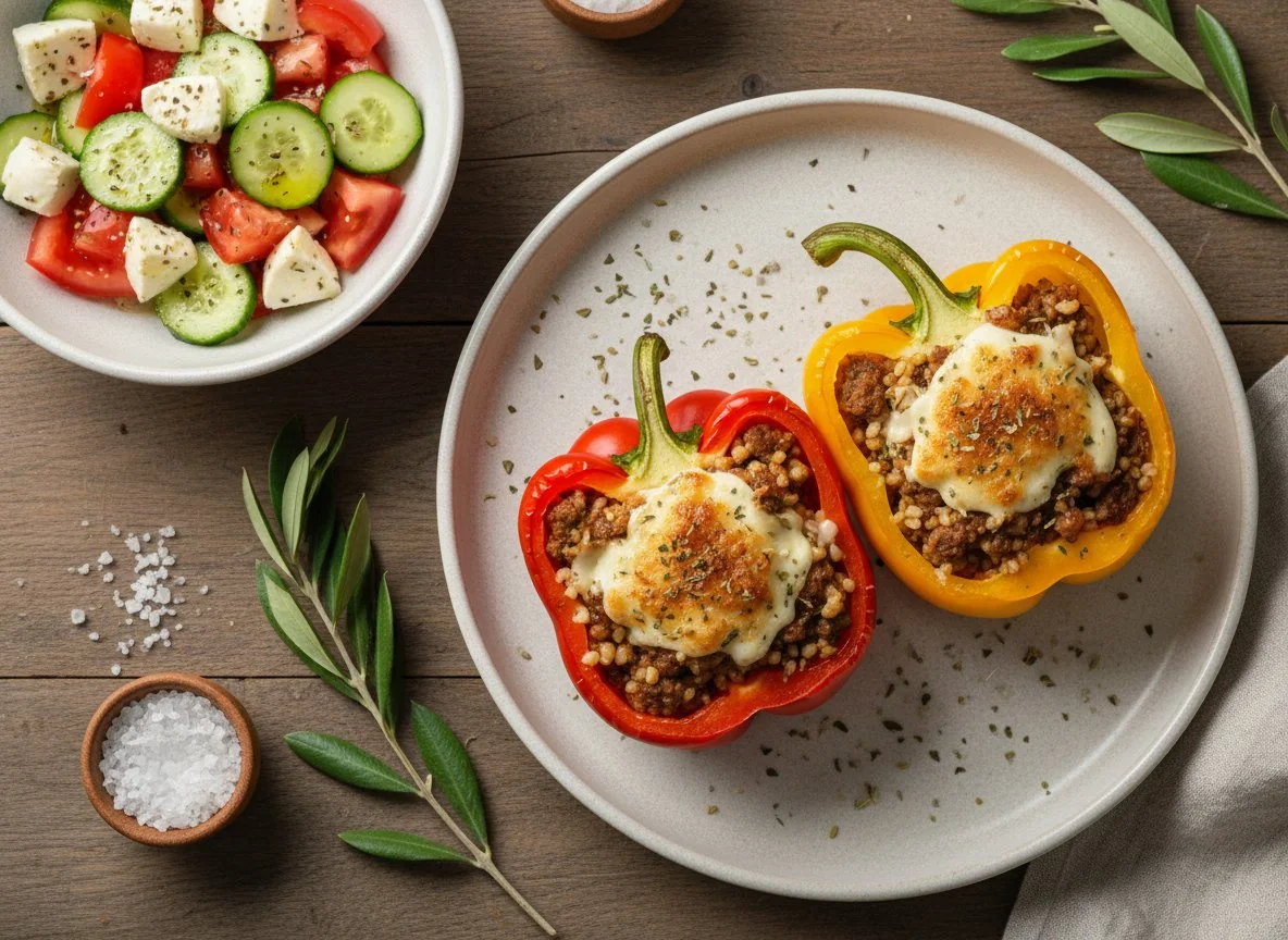 Фаршированный перец с булгуром и салатом photo