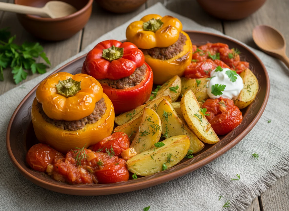 Фаршированный перец с картофелем и помидорами photo