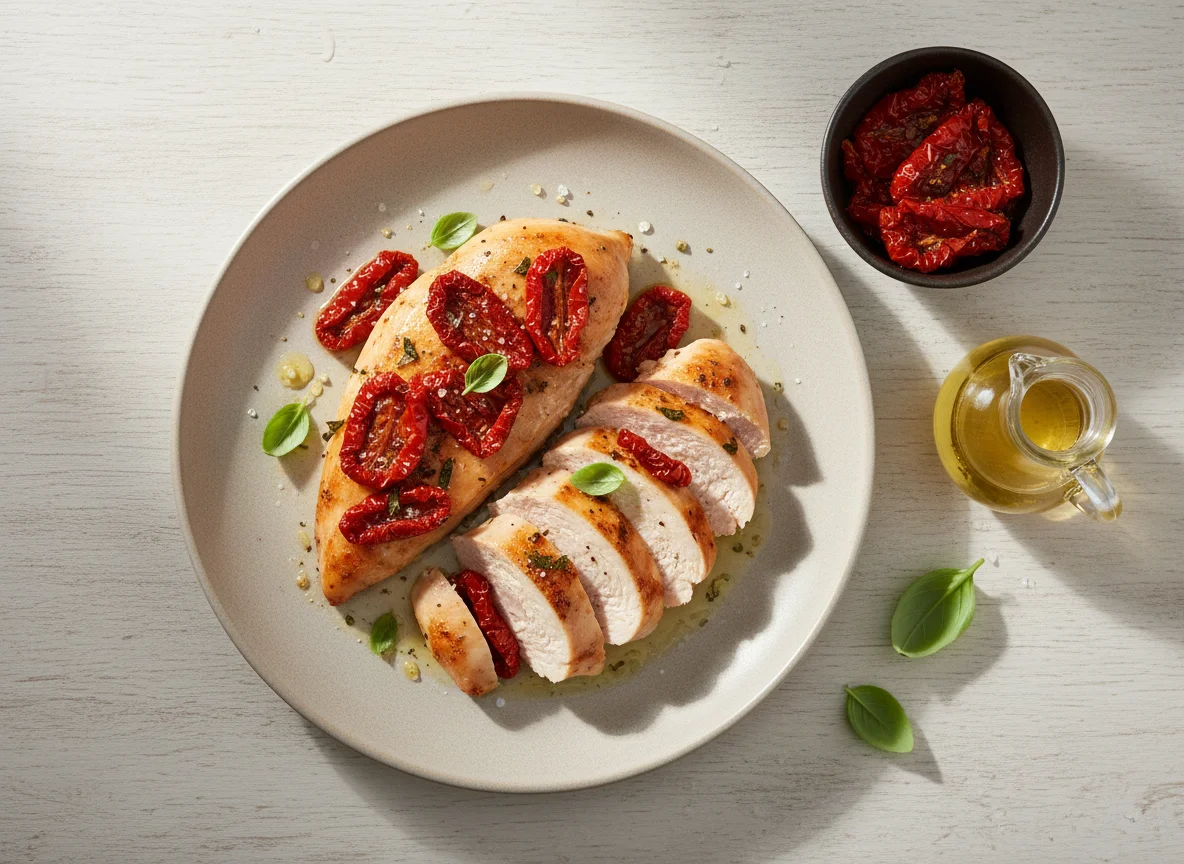 Филе куриной грудки с вялеными томатами photo