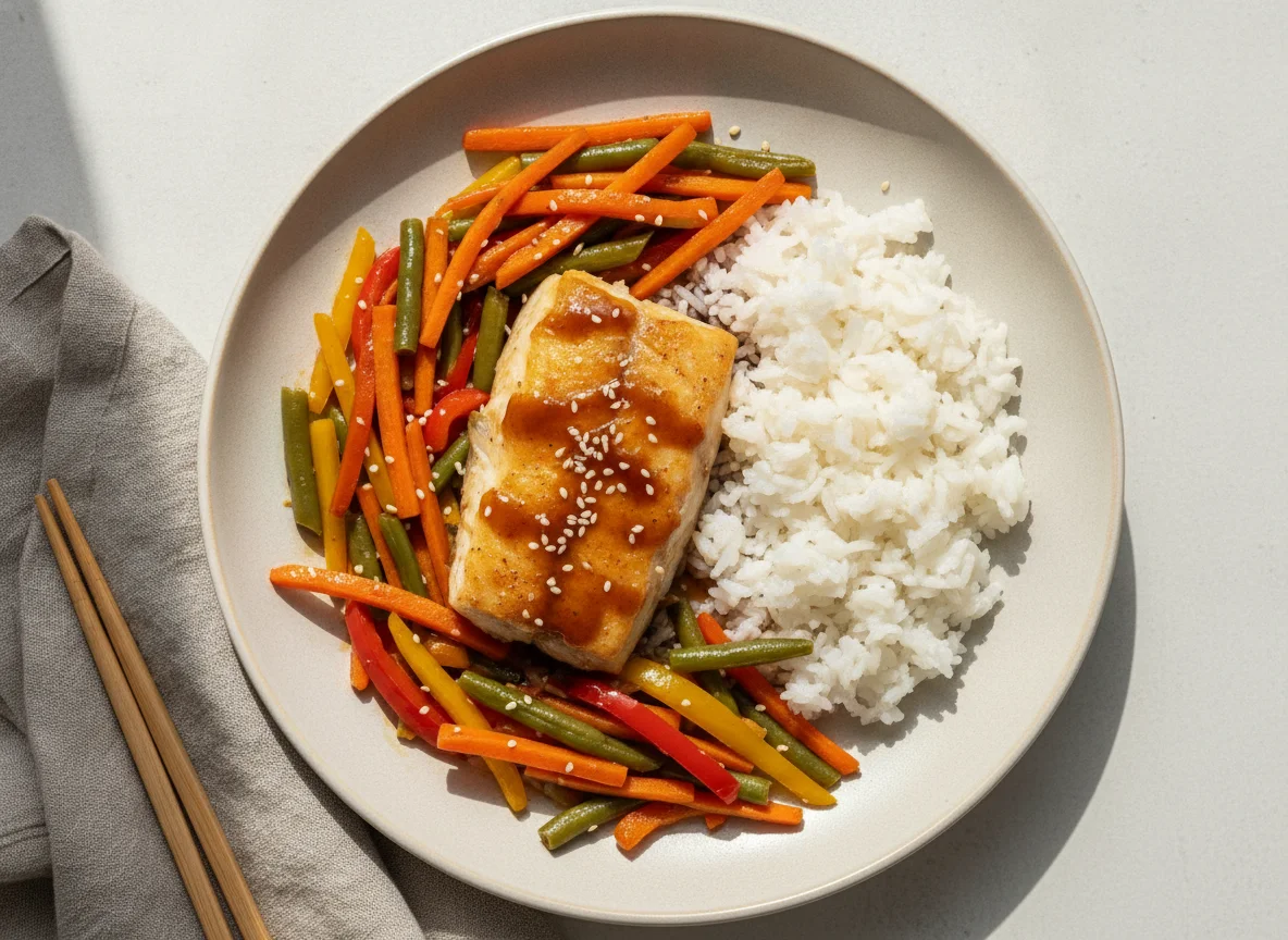 Филе минтая с рисом и овощами photo