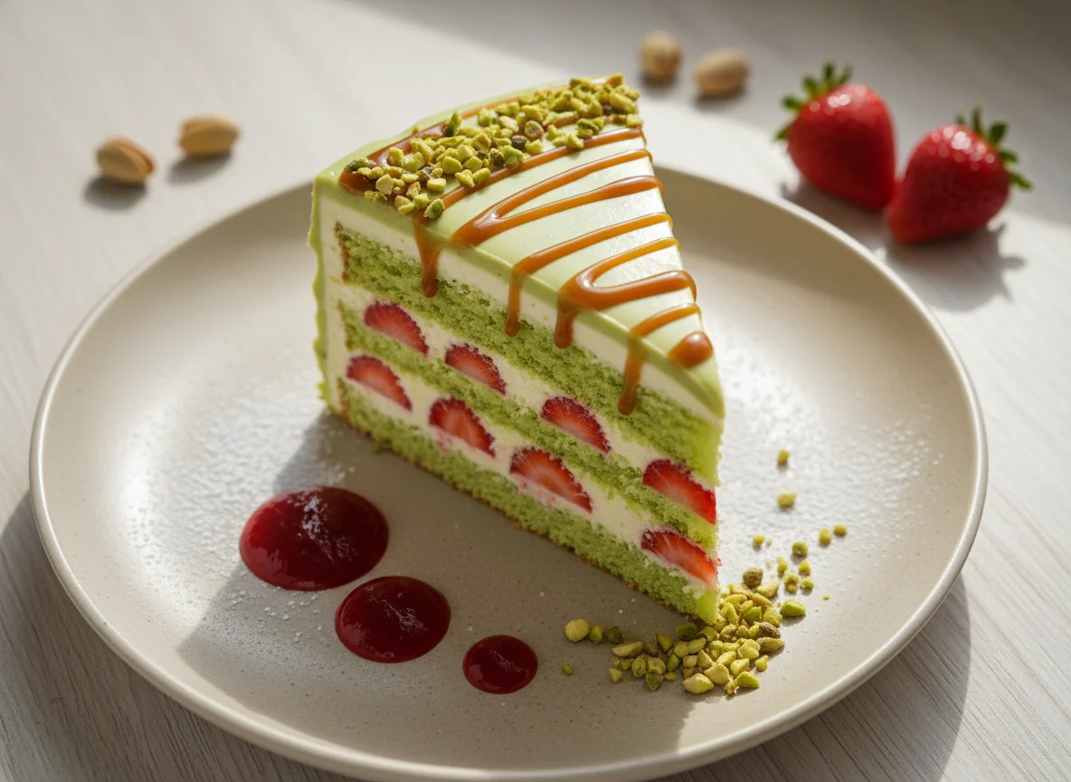 Фисташковый торт с клубникой photo