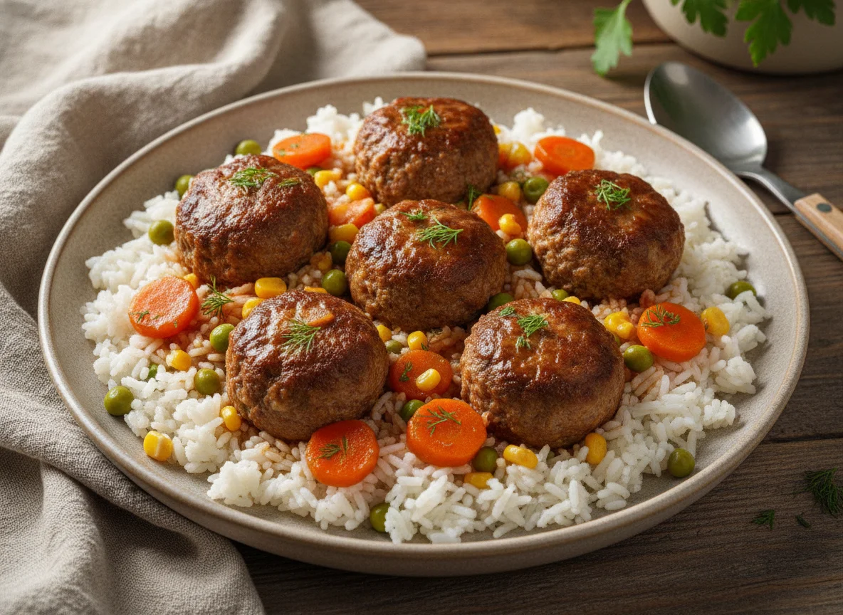 Фрикадельки с рисом и овощами photo