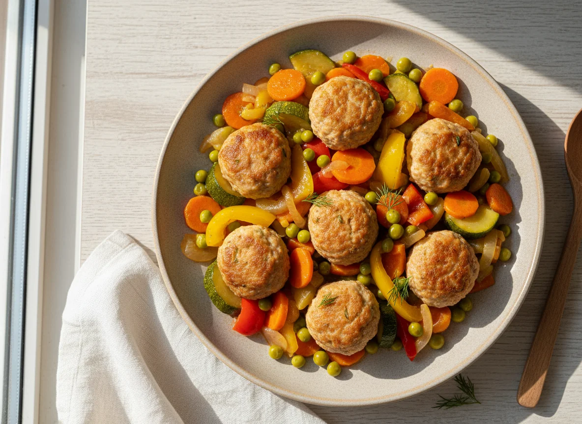 Фрикадельки с тушеными овощами photo