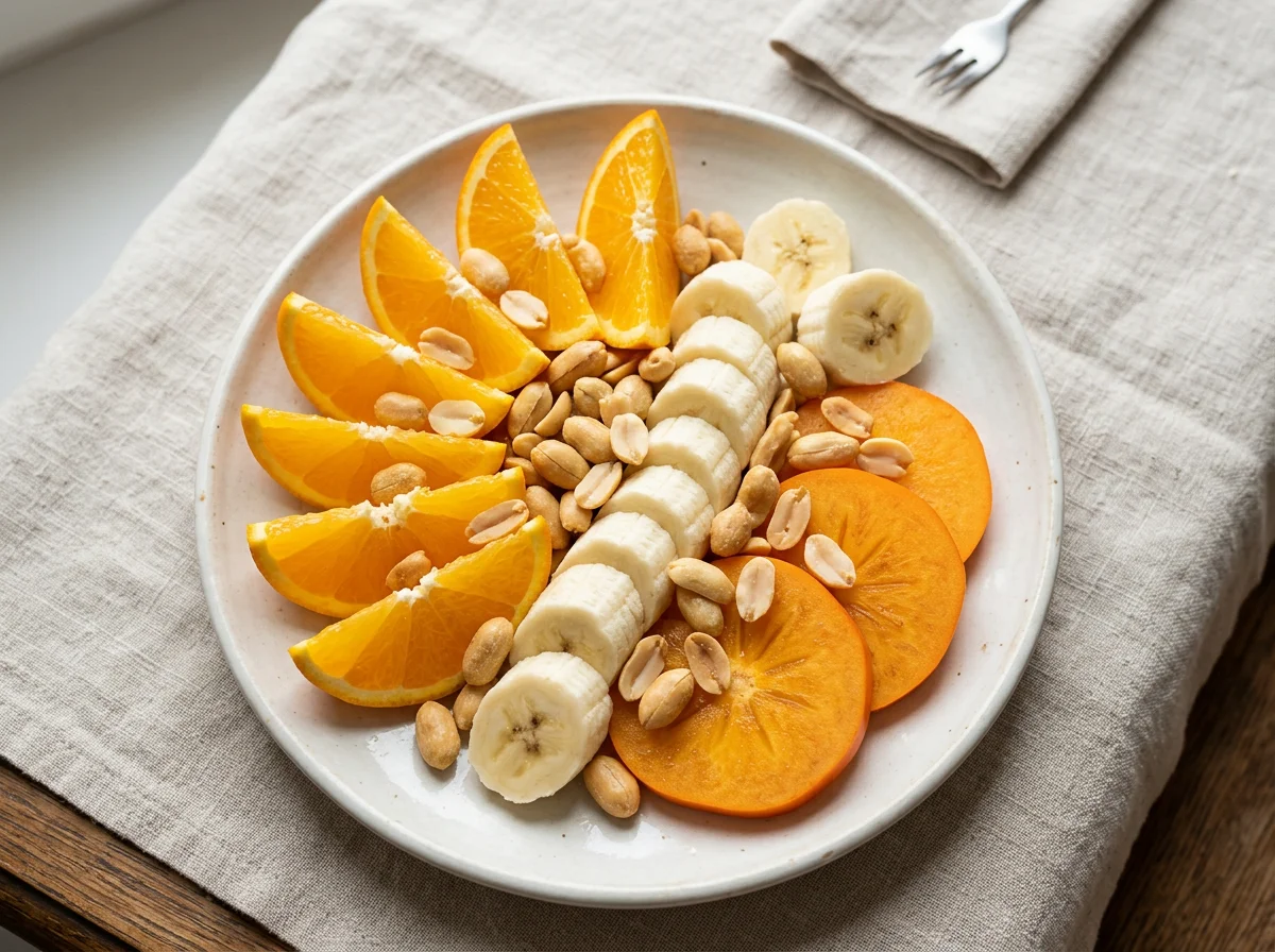 Фруктовая тарелка с арахисом photo