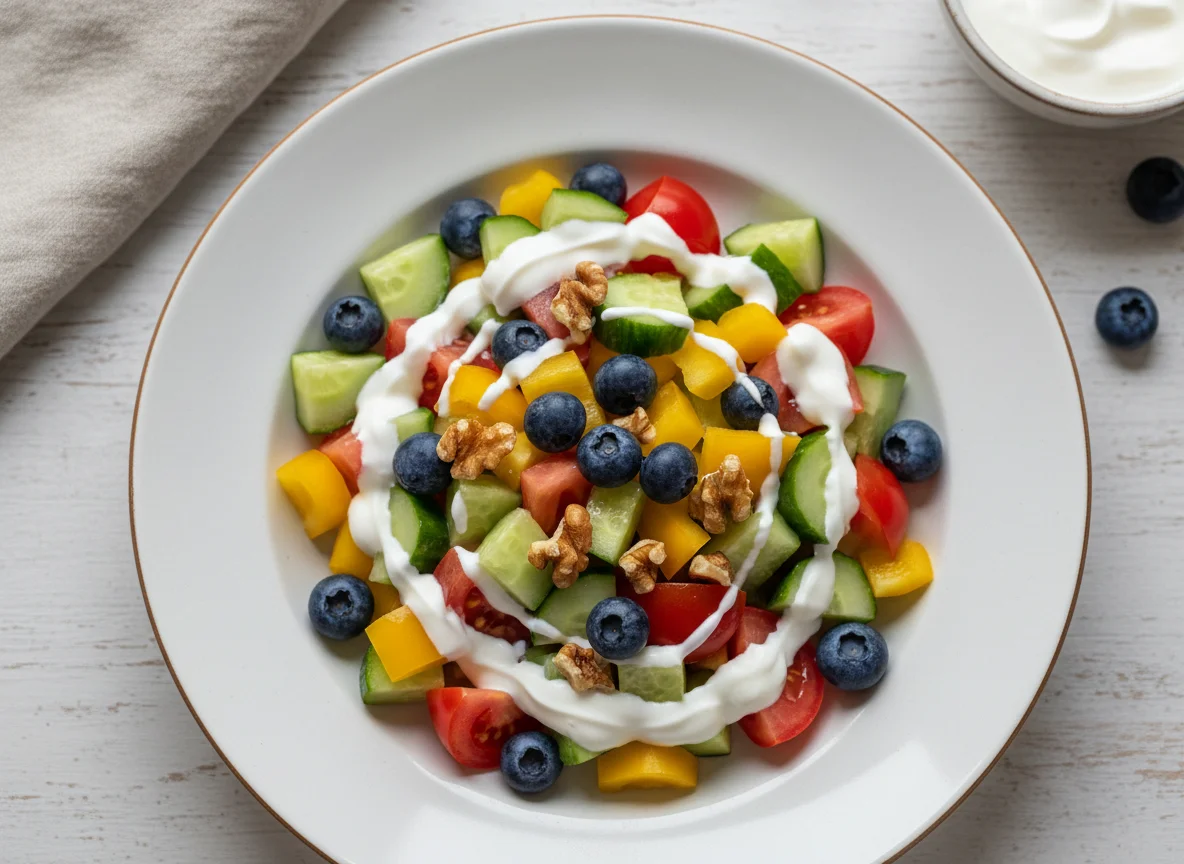 Фруктово-овощной салат с йогуртом и орехами photo