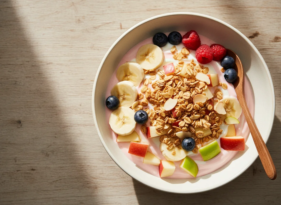 Фруктовый салат с йогуртом и гранолой photo