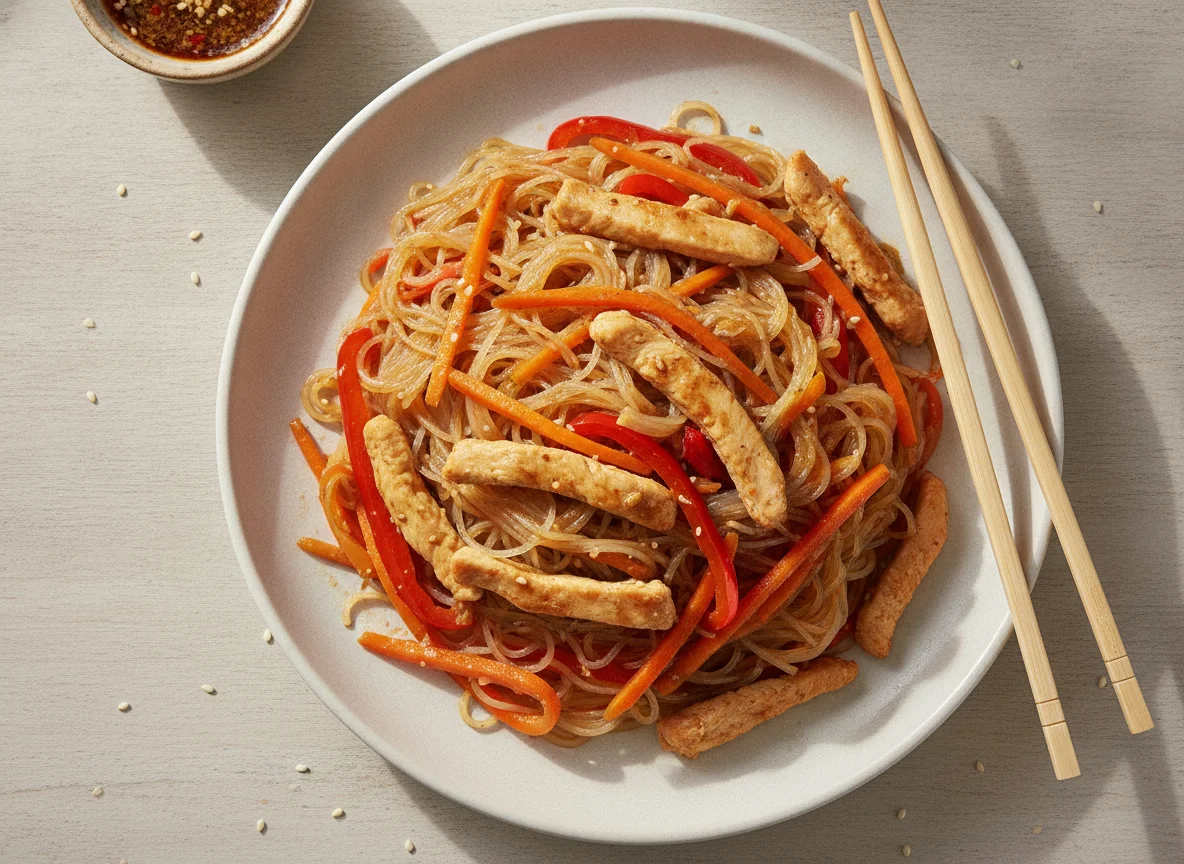 Фунчоза с индейкой и овощами photo