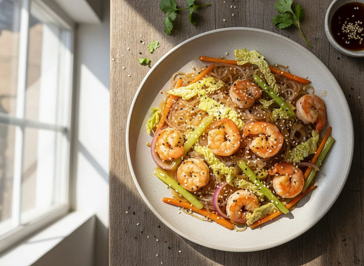 Фунчоза с креветками и овощами photo