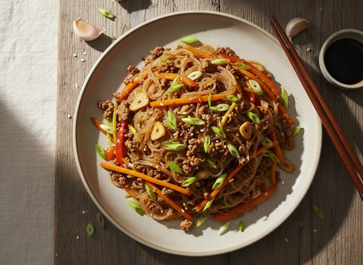 Фунчоза с мясом и овощами photo