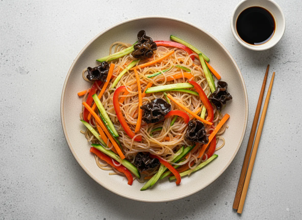 Фунчоза с овощами и грибами photo