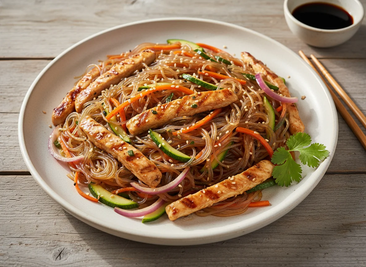 Фунчоза с овощами и курицей photo