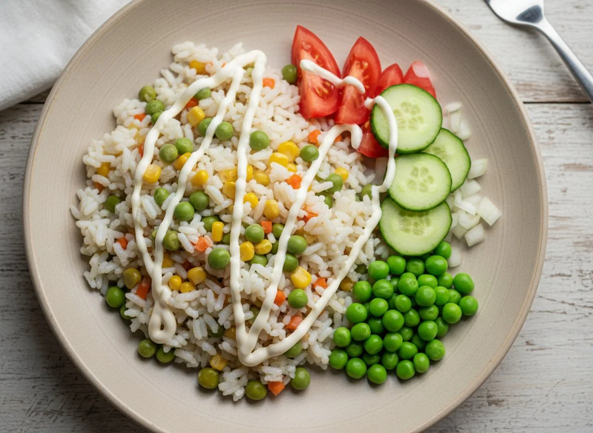 Гарнир с овощами и соусом photo