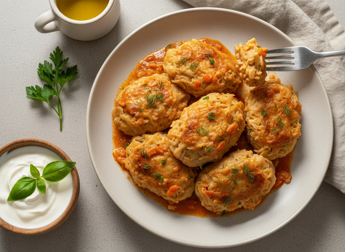 Голубцы ленивые запеченные в томатно-сметанном соусе photo