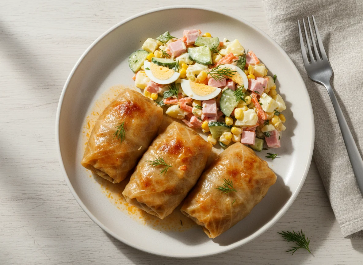 Голубцы с овощным салатом photo