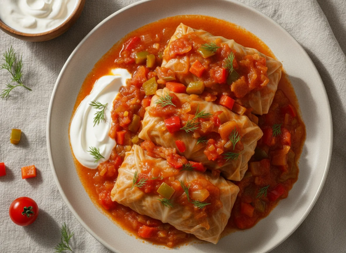 Голубцы с овощным соусом photo