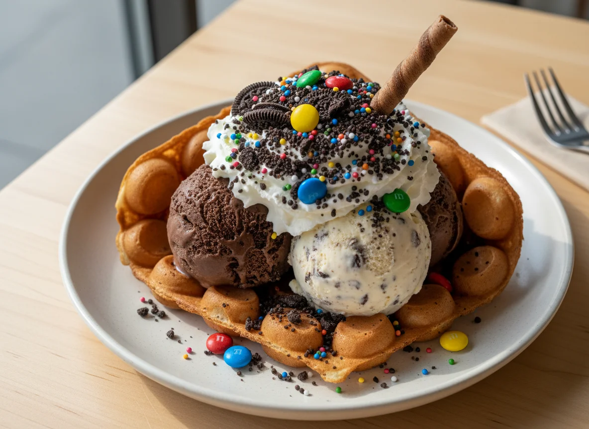 Гонконгская вафля с мороженым и топпингами photo