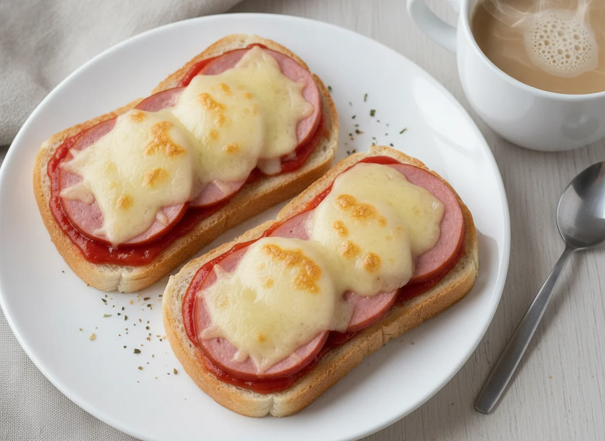 Горячие бутерброды и кофе с молоком photo