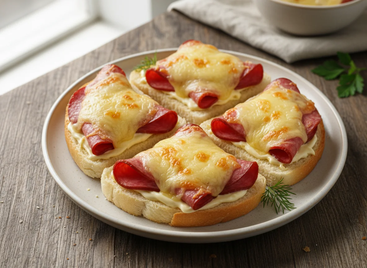 Горячие бутерброды с колбасой и сыром photo