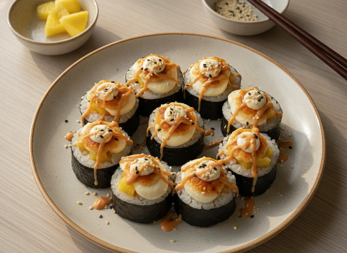 Горячие роллы с курицей и ананасом photo