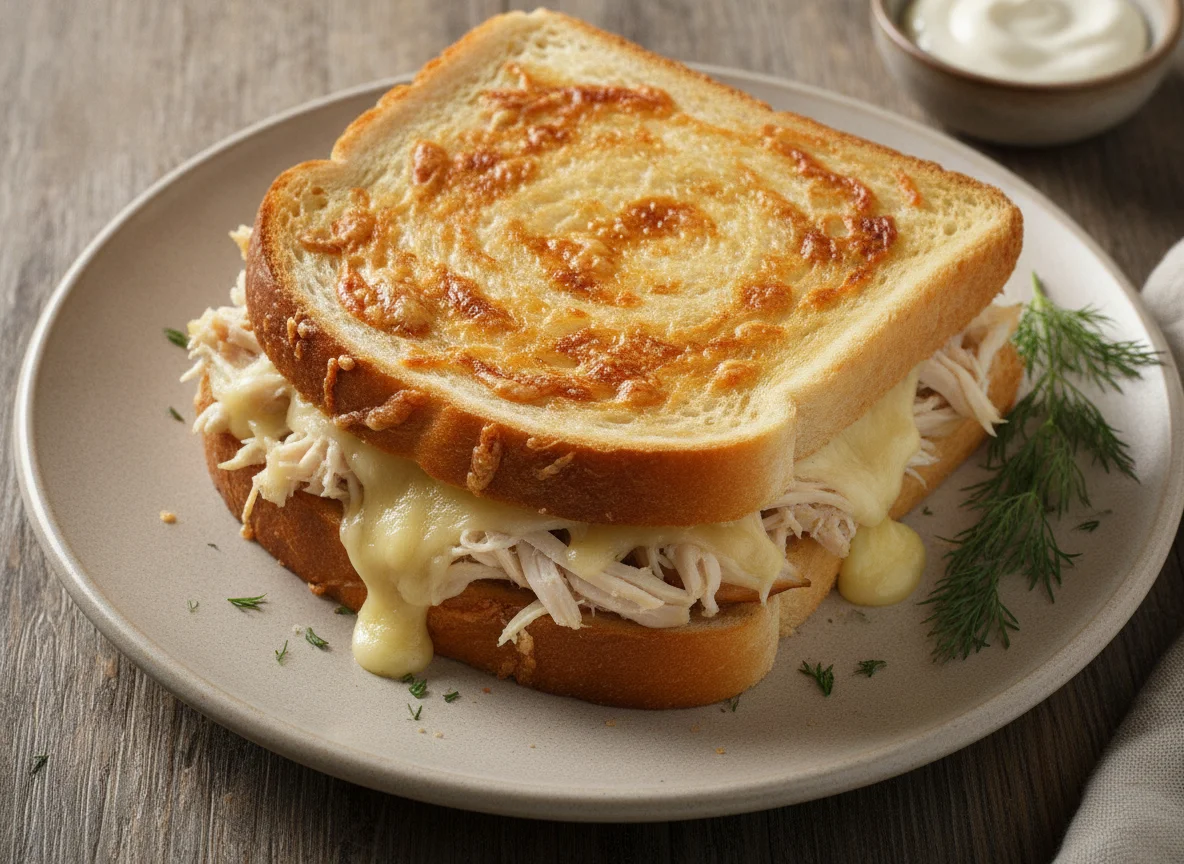 Горячий бутерброд с курицей и сыром photo