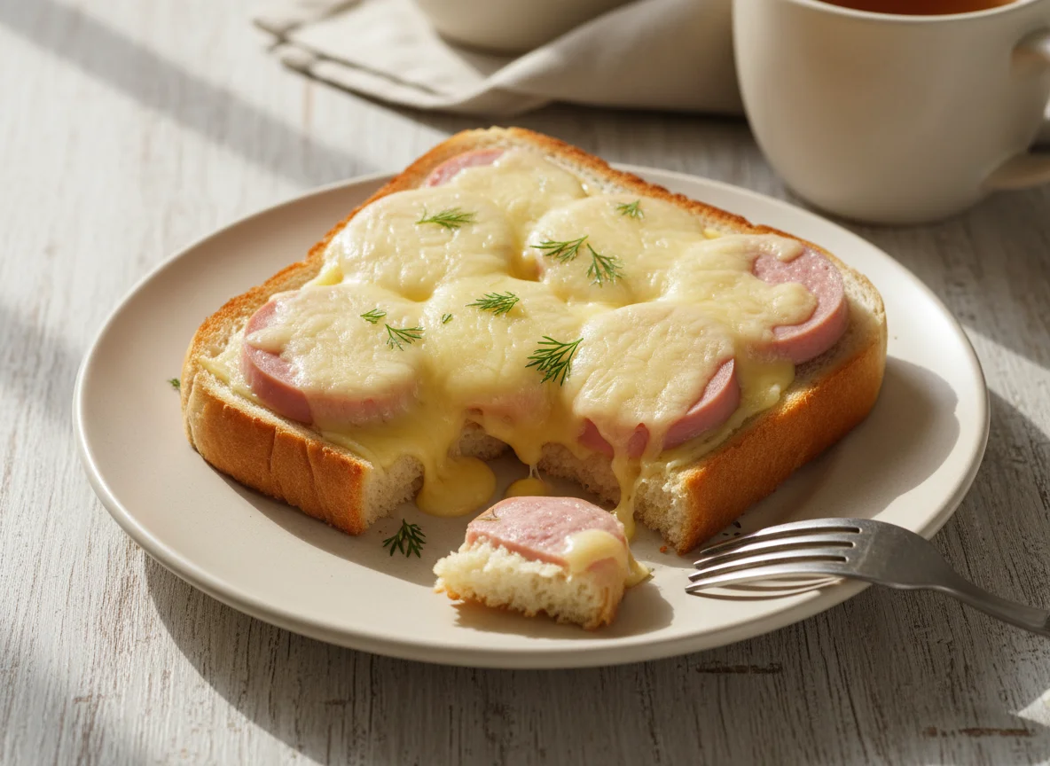 Горячий бутерброд с сыром и колбасой photo
