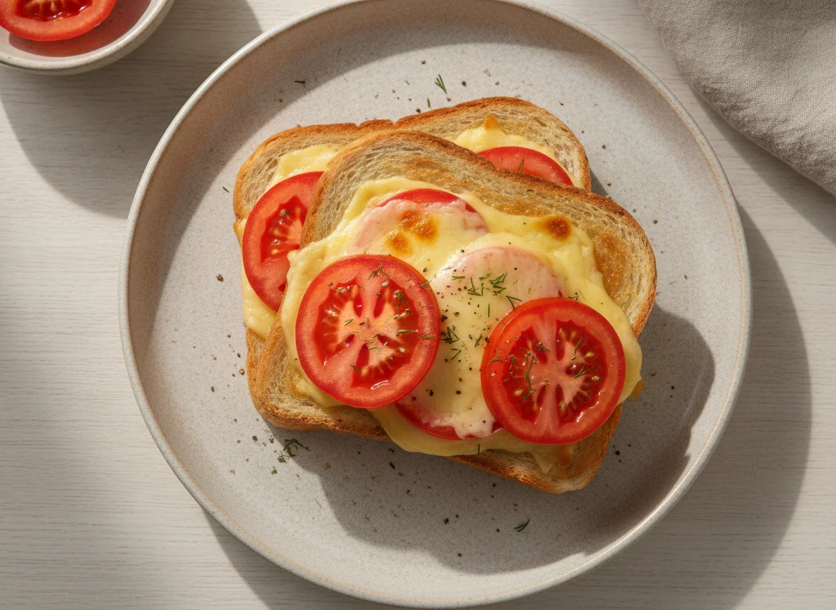 Горячий бутерброд с сыром и помидорами photo