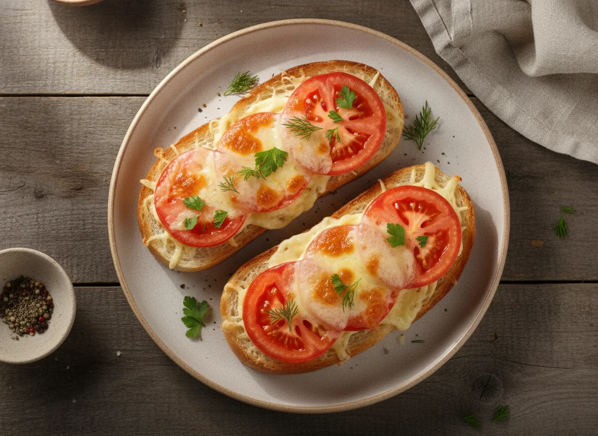 Горячий бутерброд с сыром и помидором photo