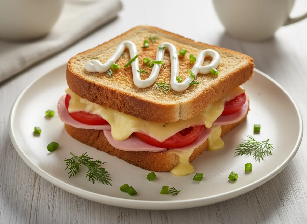 Горячий бутерброд с сыром и ветчиной photo