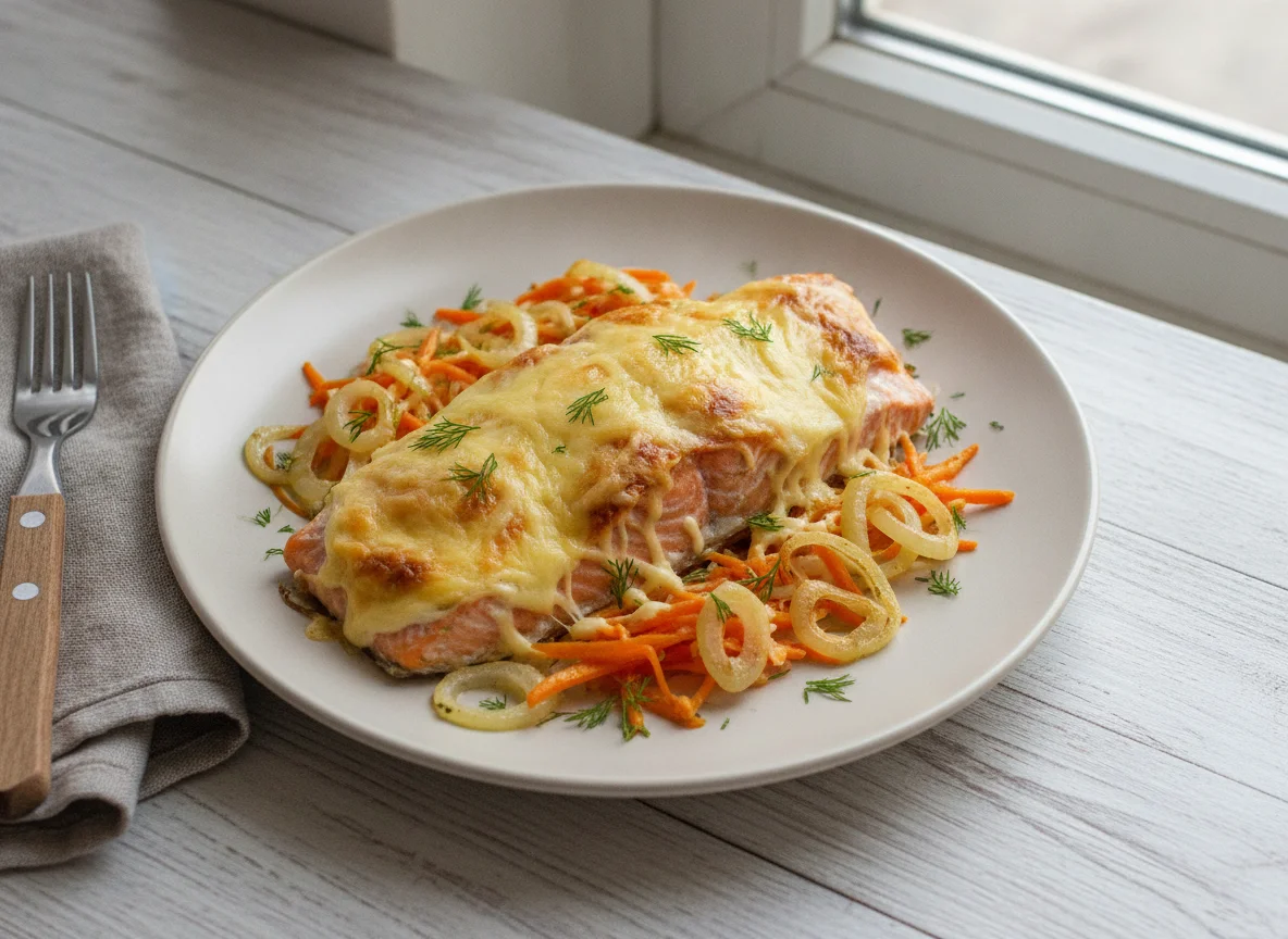 Горбуша запеченная под сыром и овощами photo