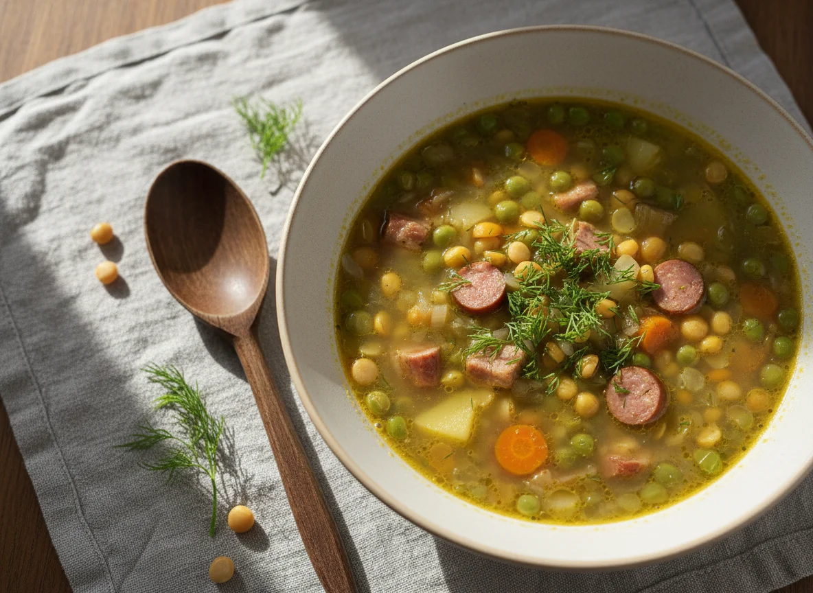 Гороховый суп с копченостями и овощами photo