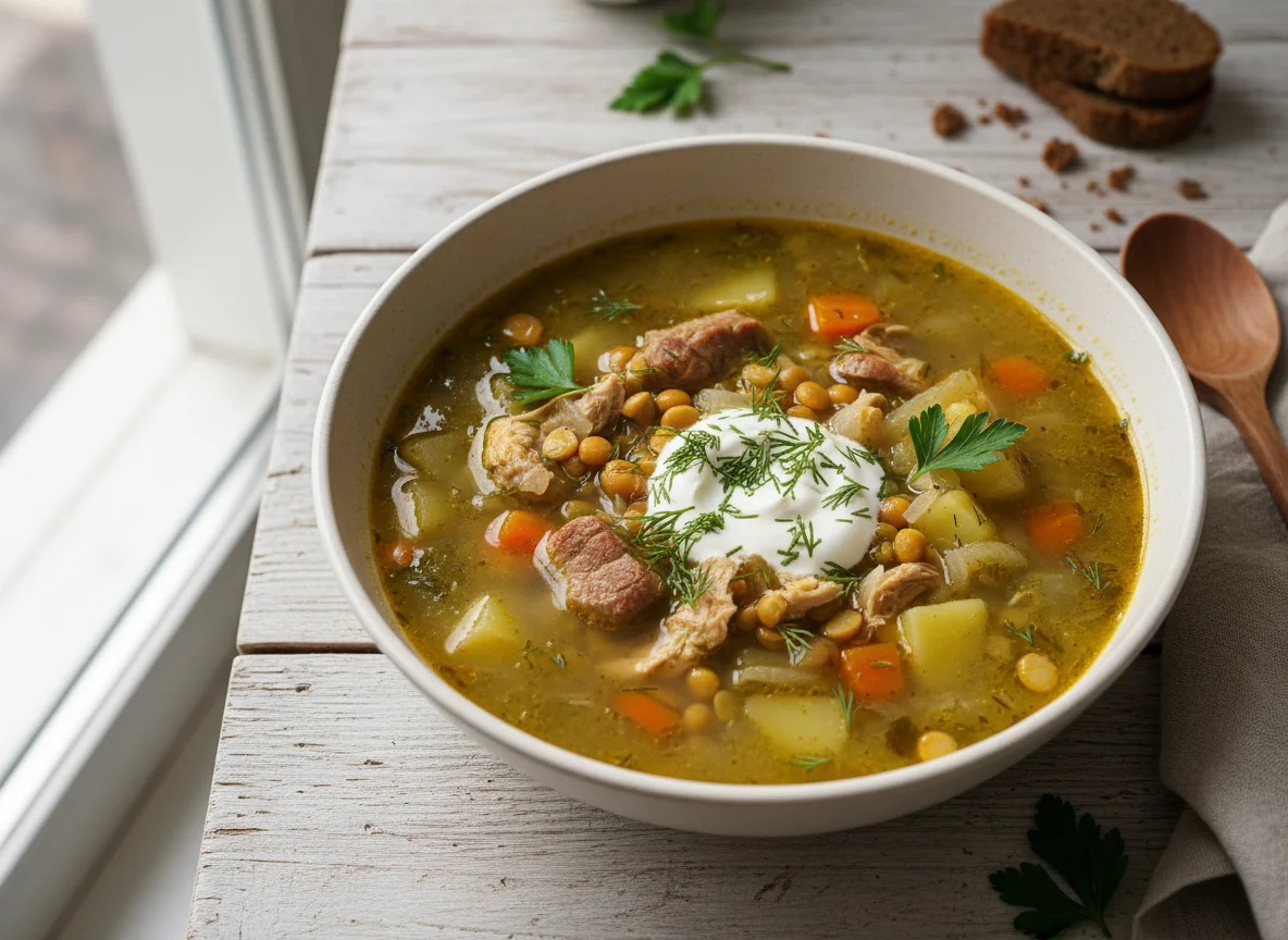Гороховый суп с мясом и картофелем photo