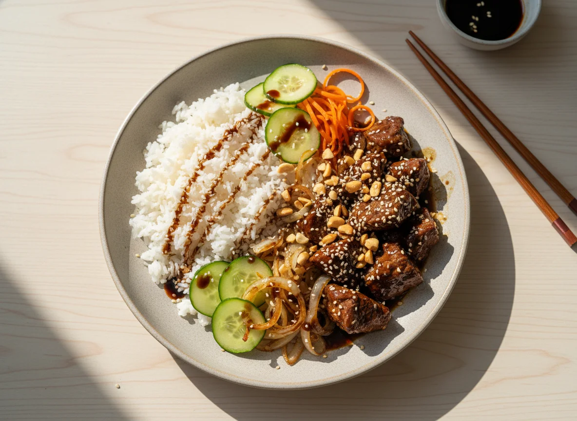 Говядина с овощами и рисом photo