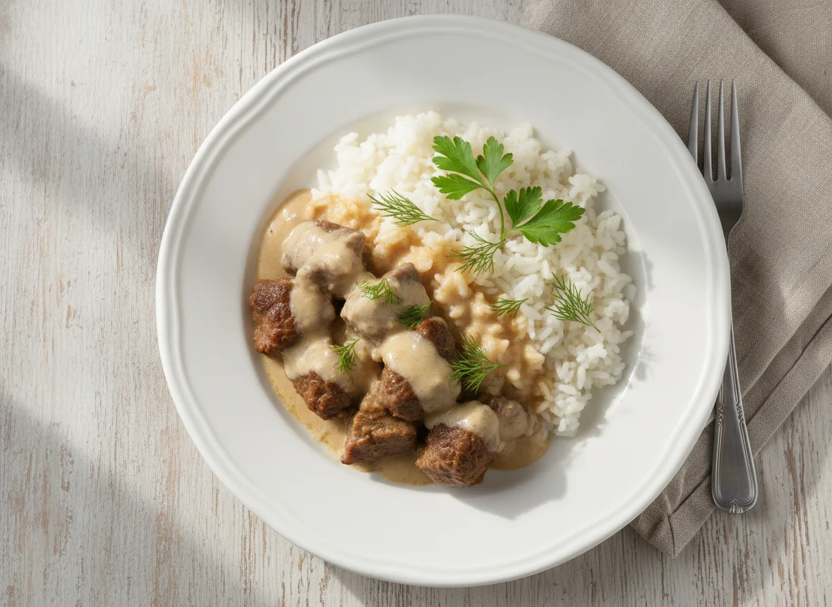 Говядина с рисом и соусом photo