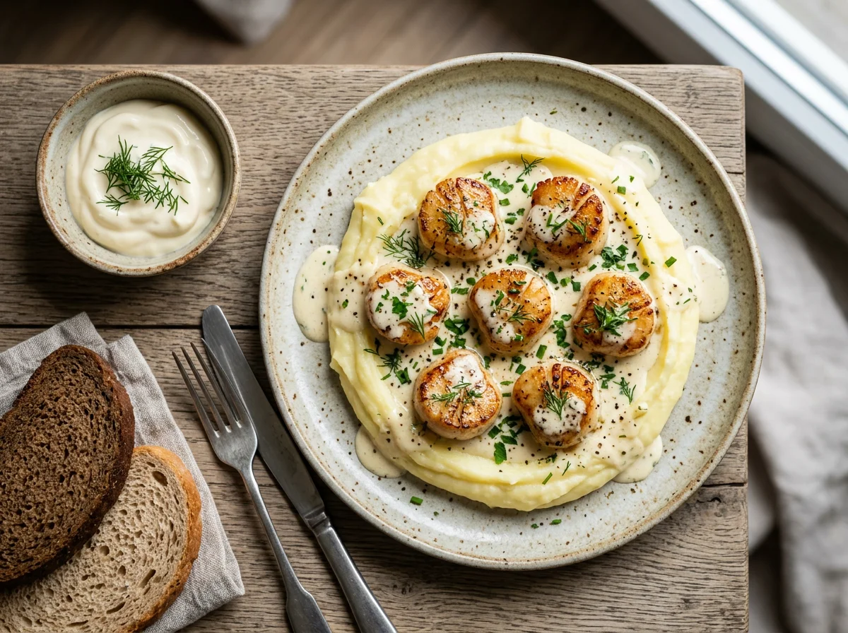 Гребешки с картофельным пюре и сливочным соусом photo