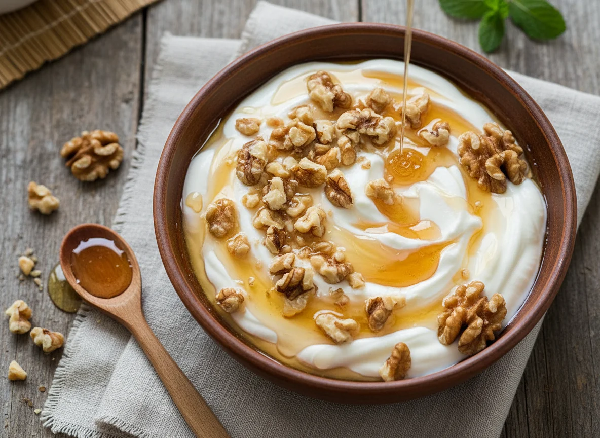 Греческий йогурт с грецким орехом и медом photo