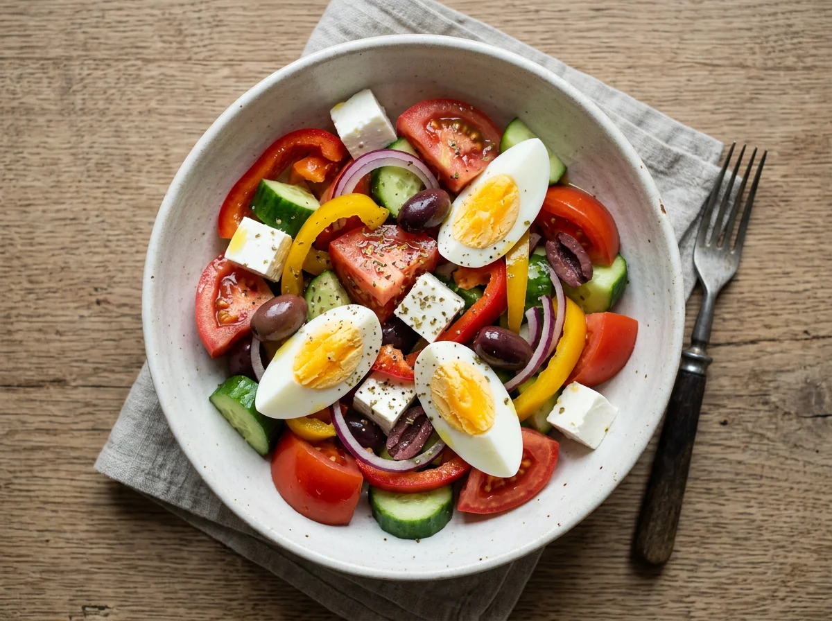 Греческий салат с яйцом photo