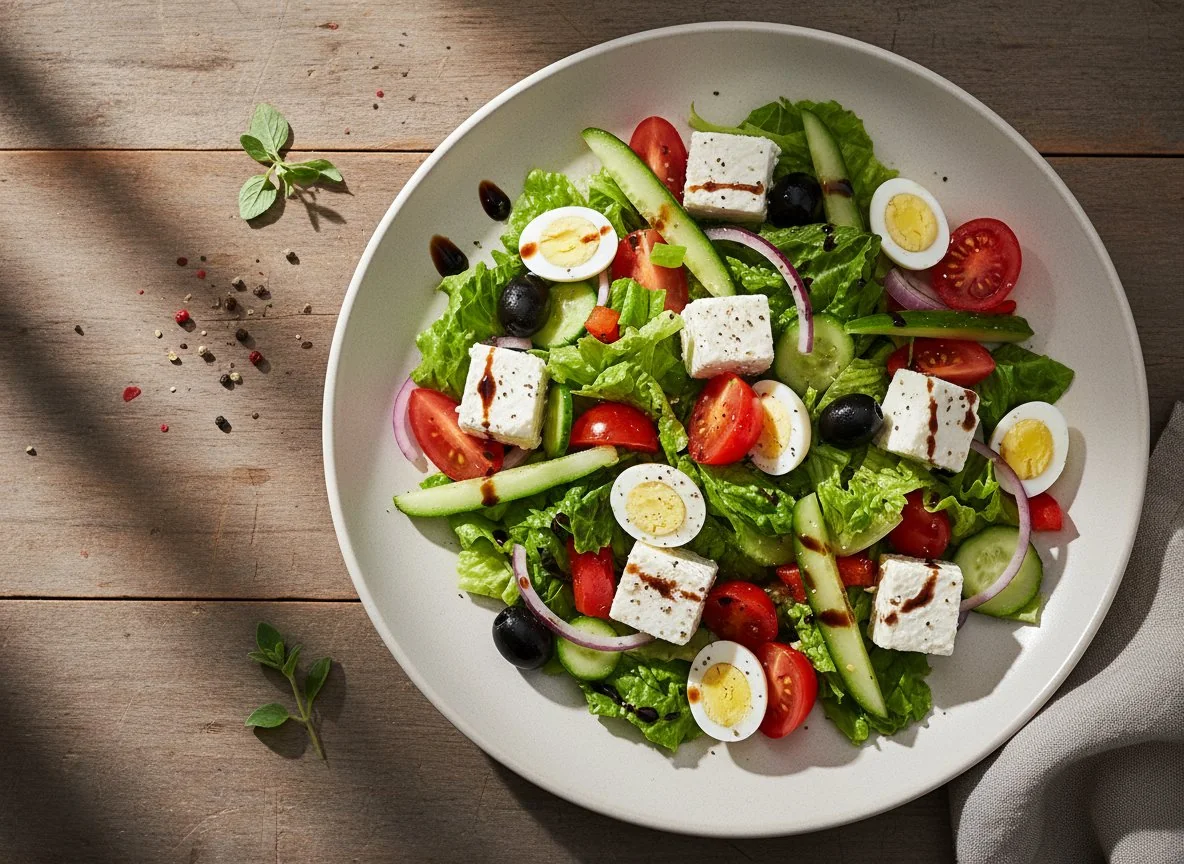 Греческий салат с перепелиными яйцами photo