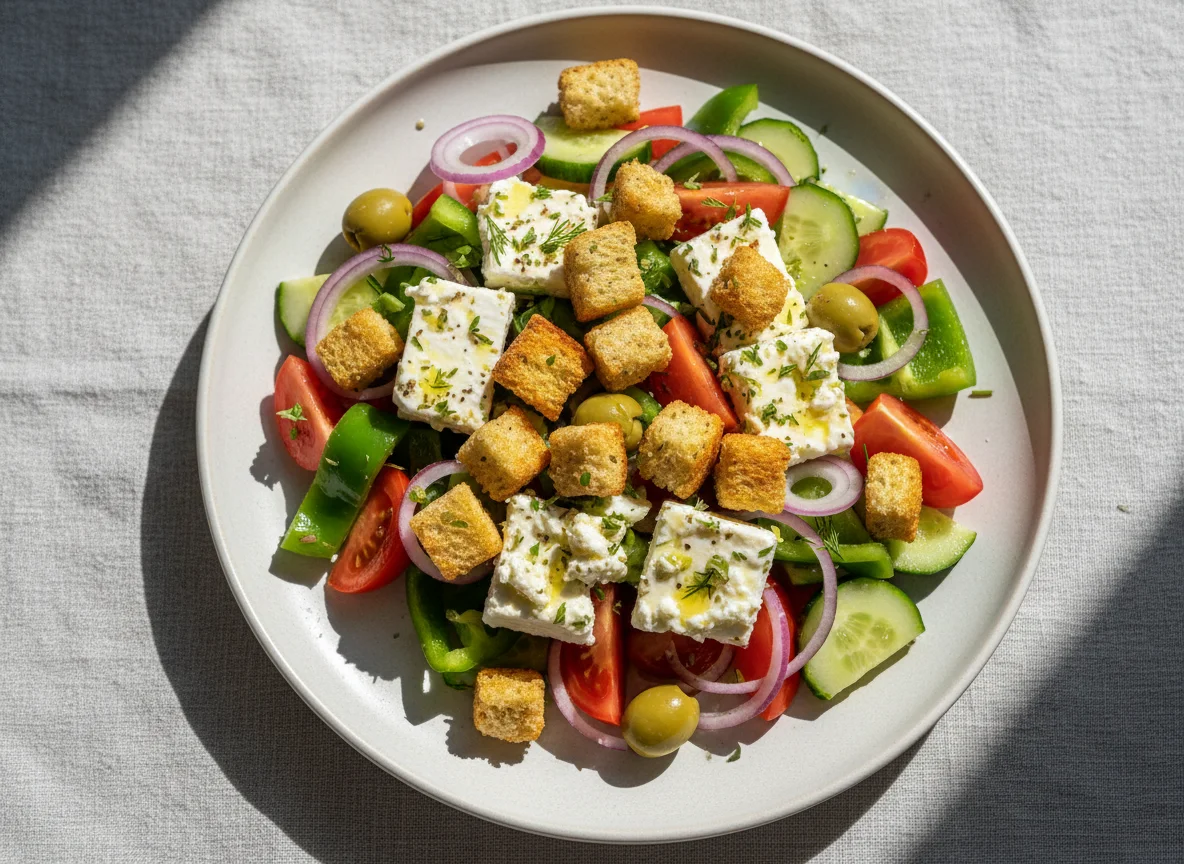 Греческий салат с сухариками photo
