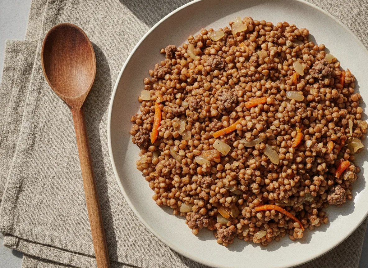 Гречка по-купечески с фаршем и овощами photo