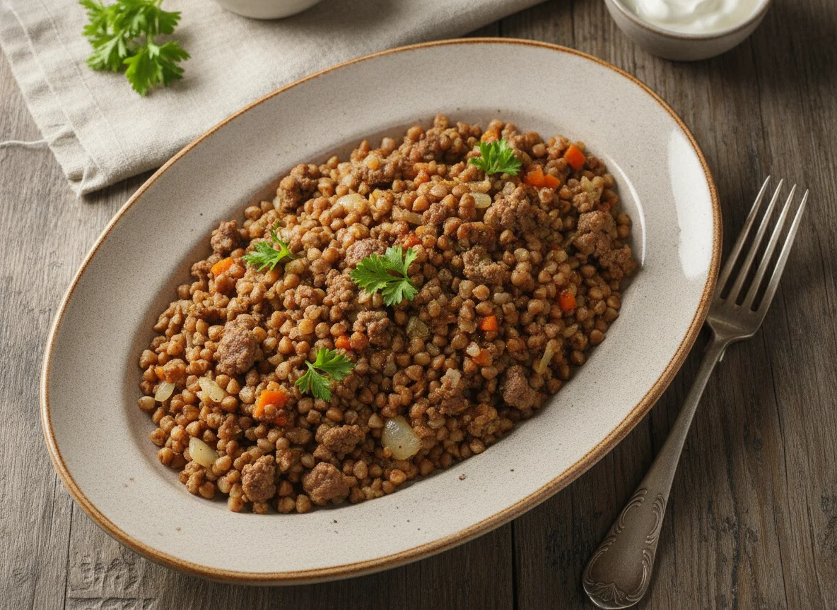 Гречка по-купечески с говяжьим фаршем photo