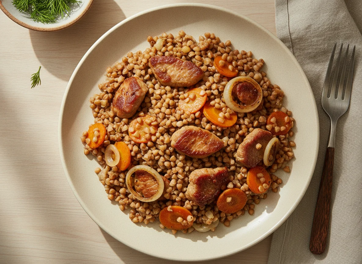 Гречка по-купечески с мясом и овощами photo