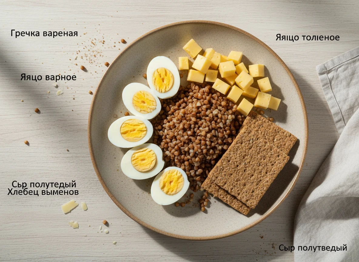 Гречка с яйцами, хлебцами и сыром photo