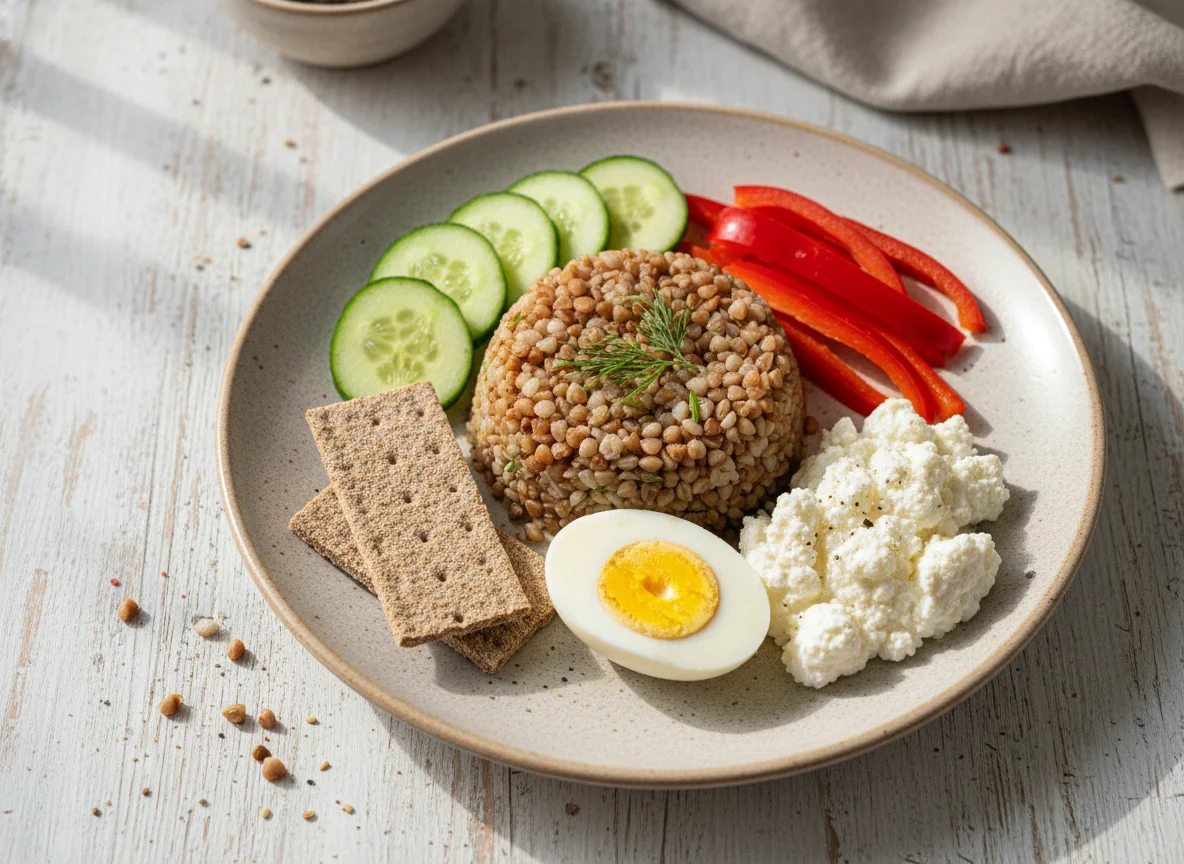 Гречка с яйцами, овощами и творогом photo