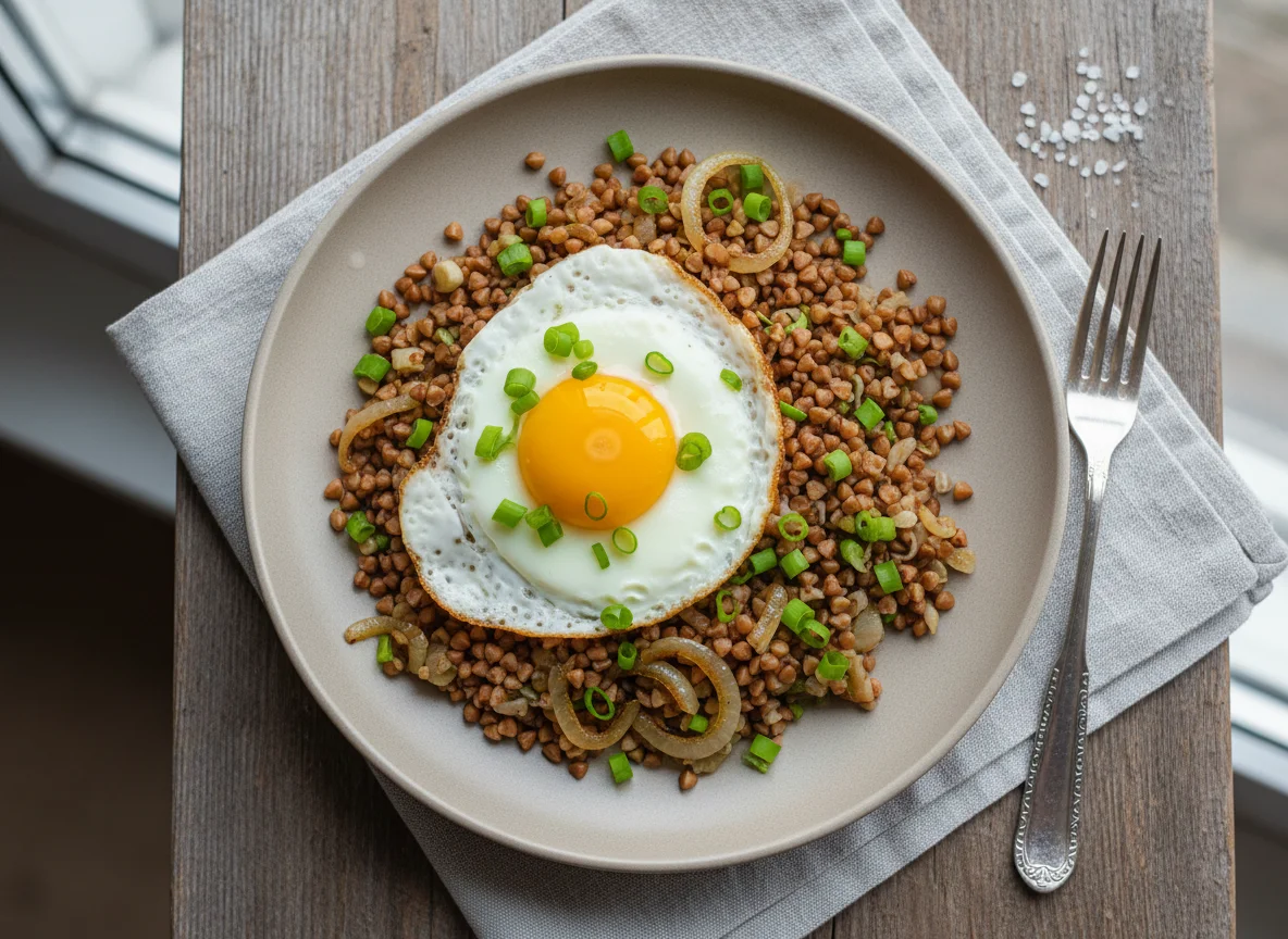 Гречка с яйцом и луком photo