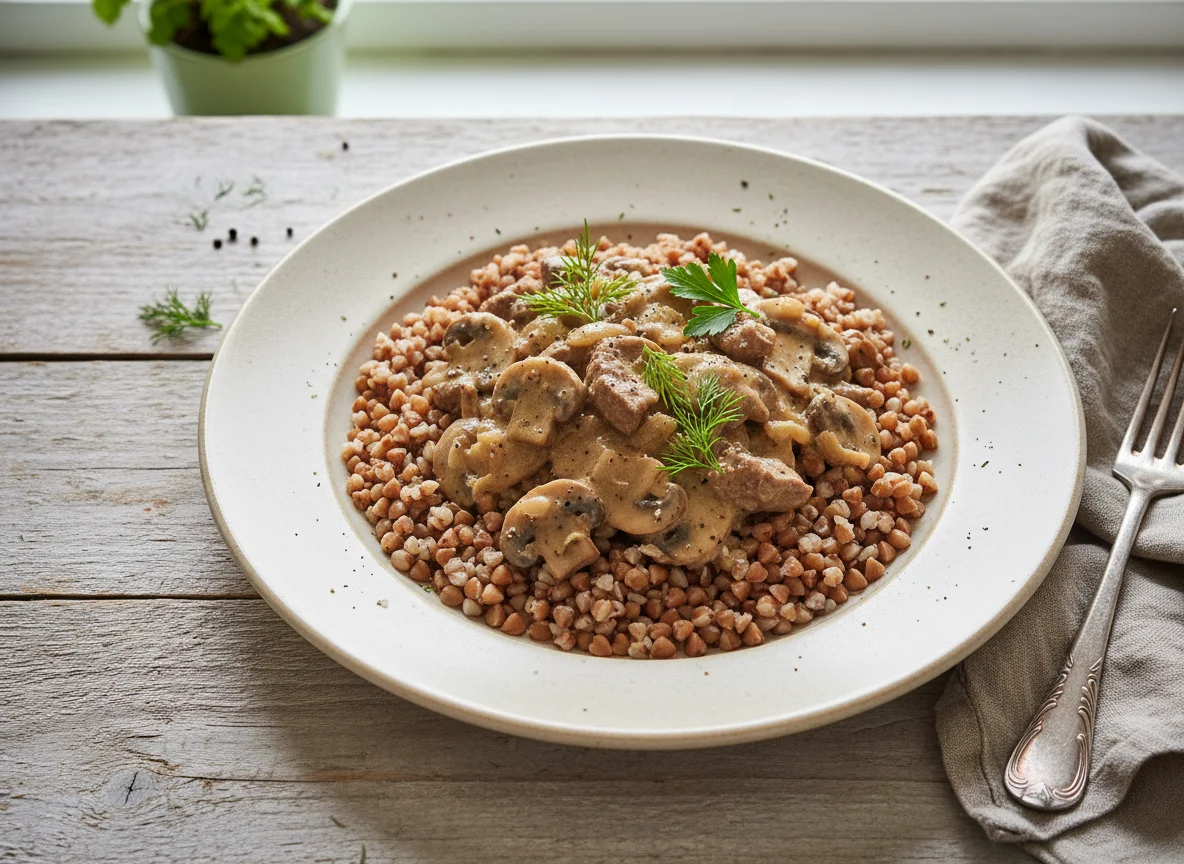 Гречка с бефстрогановом photo