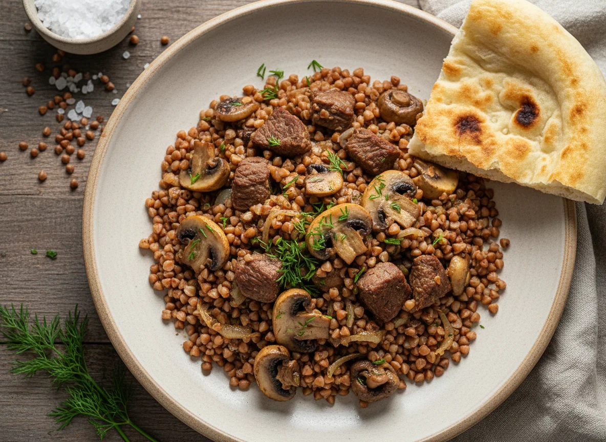 Гречка с говядиной и грибами photo