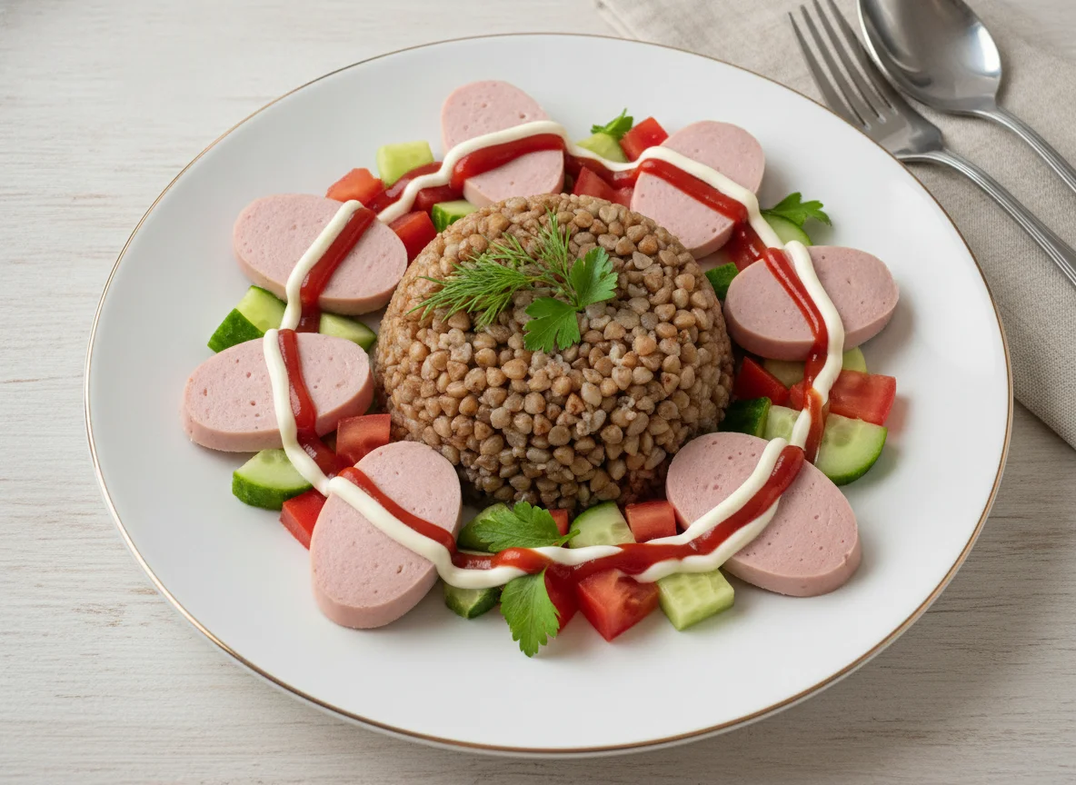 Гречка с колбасой и овощами photo
