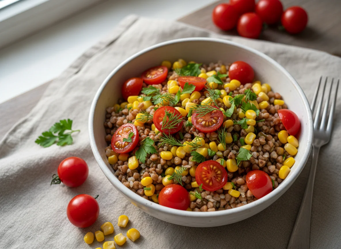 Гречка с кукурузой и помидорами черри photo