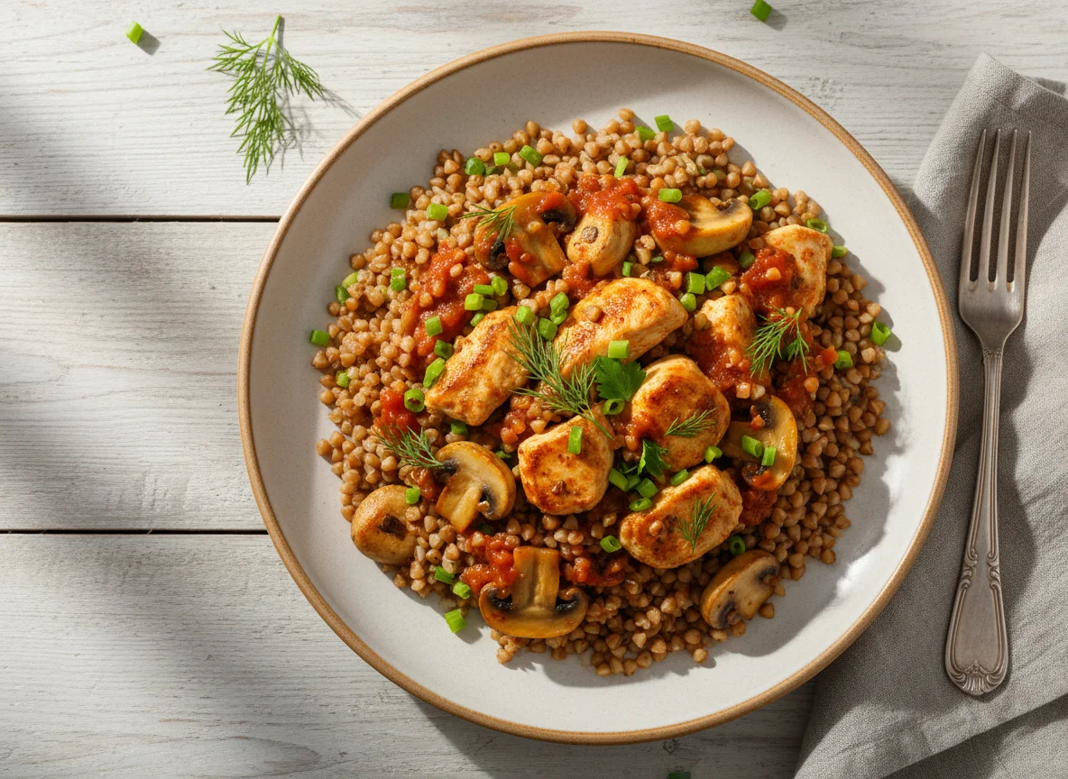 Гречка с курицей и грибами photo